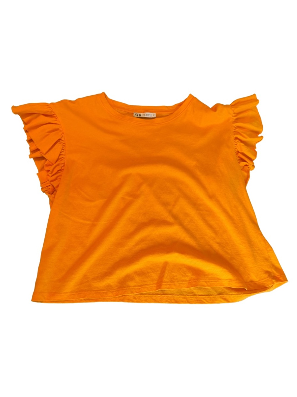 Zara Bright Orange Ruffle Flutter Sleeve Crop Top